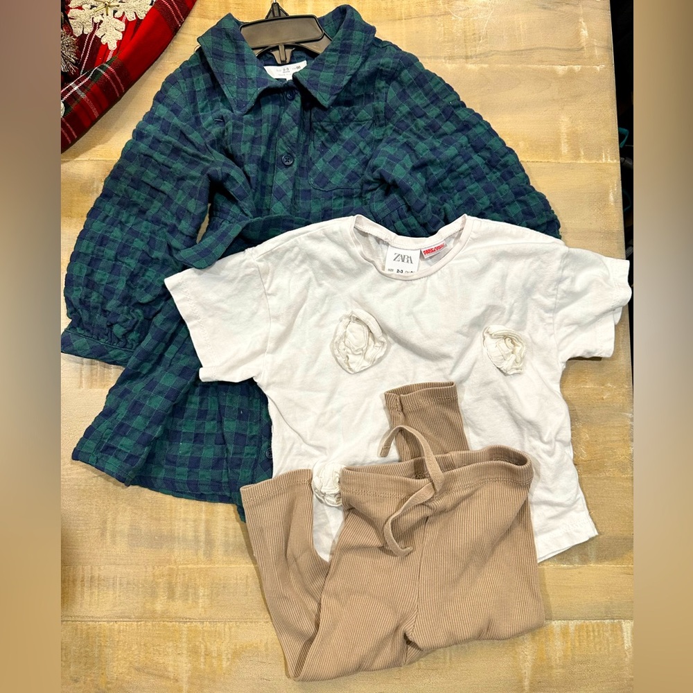 3 piece girls Zara dress leggings shirt set clothes bundle toddler